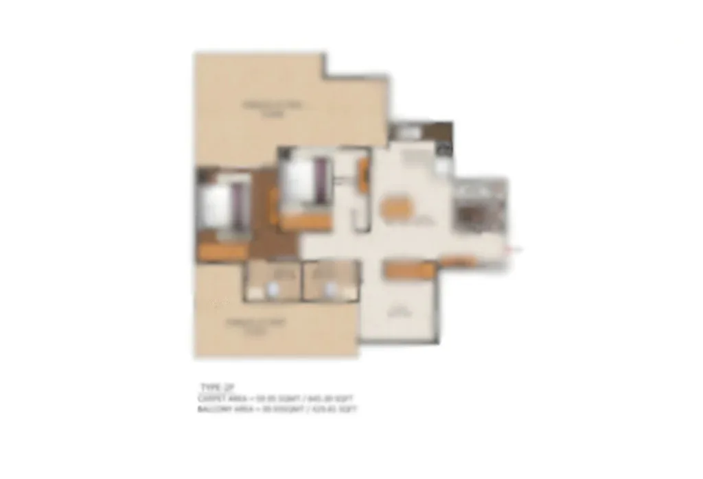 3 BHK + Utility Floor Plan Type 1, Ganga Nine Zero